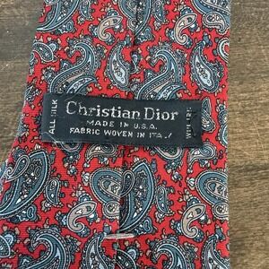Christian Dior Tie, 100% Silk, Red And Blue Paisley